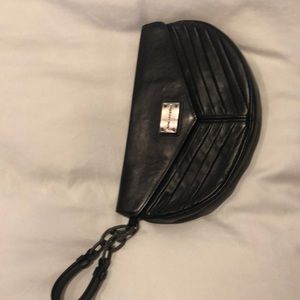 Black leather wrist bag or clutch